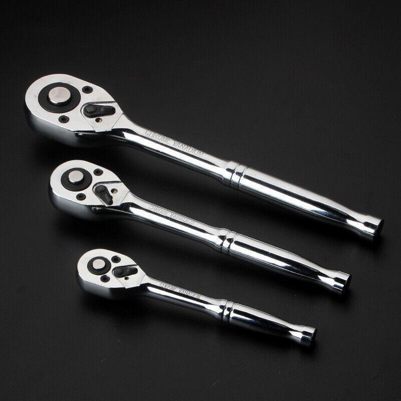 Quick Release Ratchet Handle 1/4 inch 3/8 inch 1/2 inch Drive Reversible Socket Wrench - 14x195x32mm