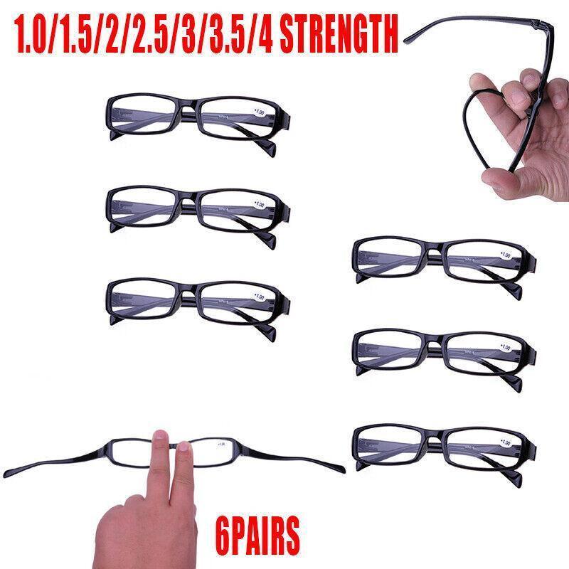 6 Pairs Mens Ladies Wayfarer Frame Magnifying Reading Glasses Au - +2.50