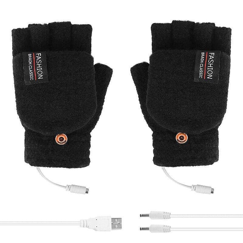 USB Heated Half Finger Gloves Winter Warm Knitted Gloves for Typing and Office Use - Blue