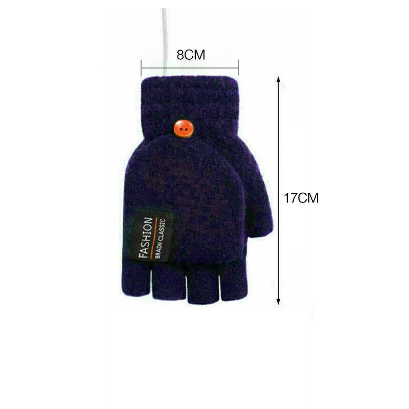 USB Heated Half Finger Gloves Winter Warm Knitted Gloves for Typing and Office Use - Grey