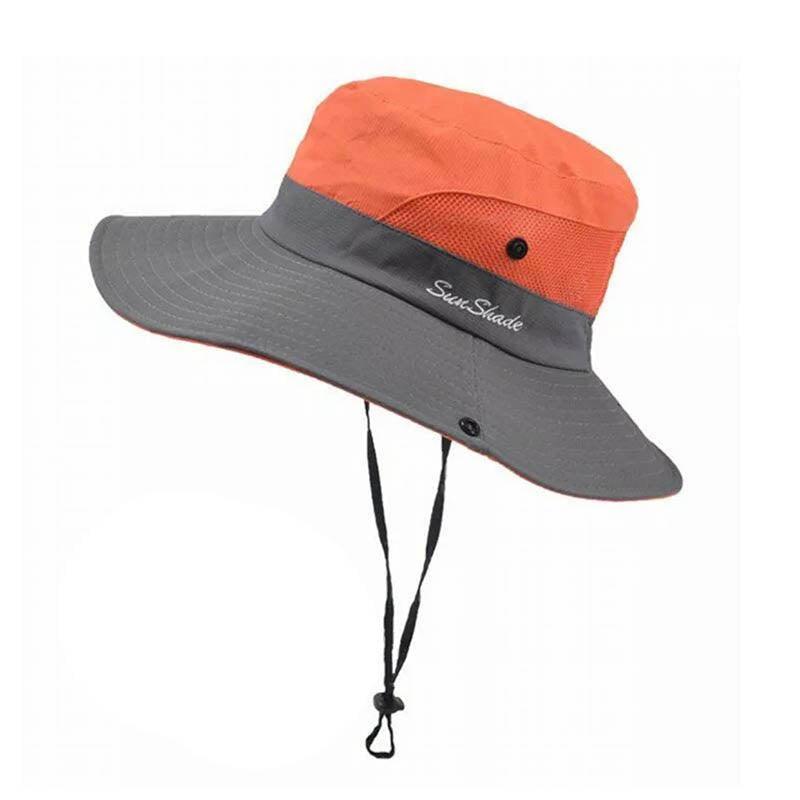 Women Wide Brim Ponytail Hat Sun Protect Visor Summer Beach Cap Anti Uv Floppy - Red