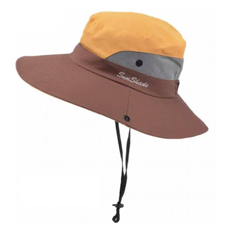 Women Wide Brim Ponytail Hat Sun Protect Visor Summer Beach Cap Anti Uv Floppy - Red