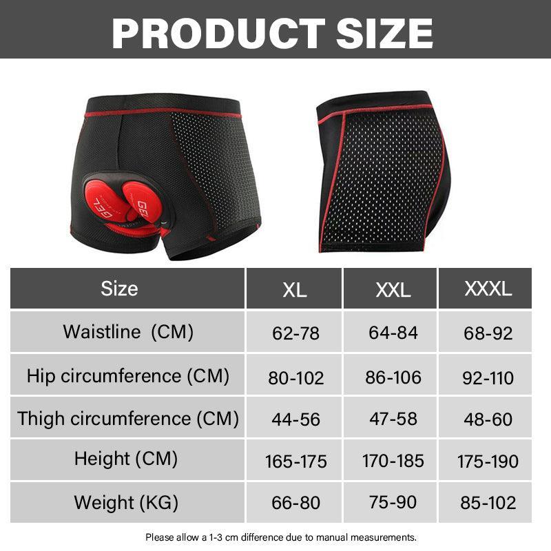 Men Cycling Shorts 3D Padded Bike Underwear Quick Dry Breathable Bicycle Pants - XL