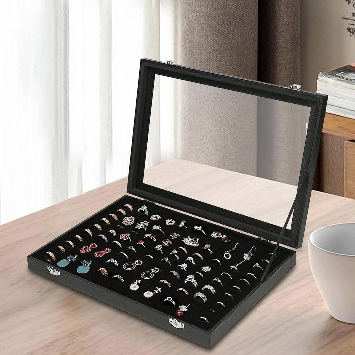 Black Jewellery Box with Lid Dustproof Necklace Ring Earring Storage Display Box