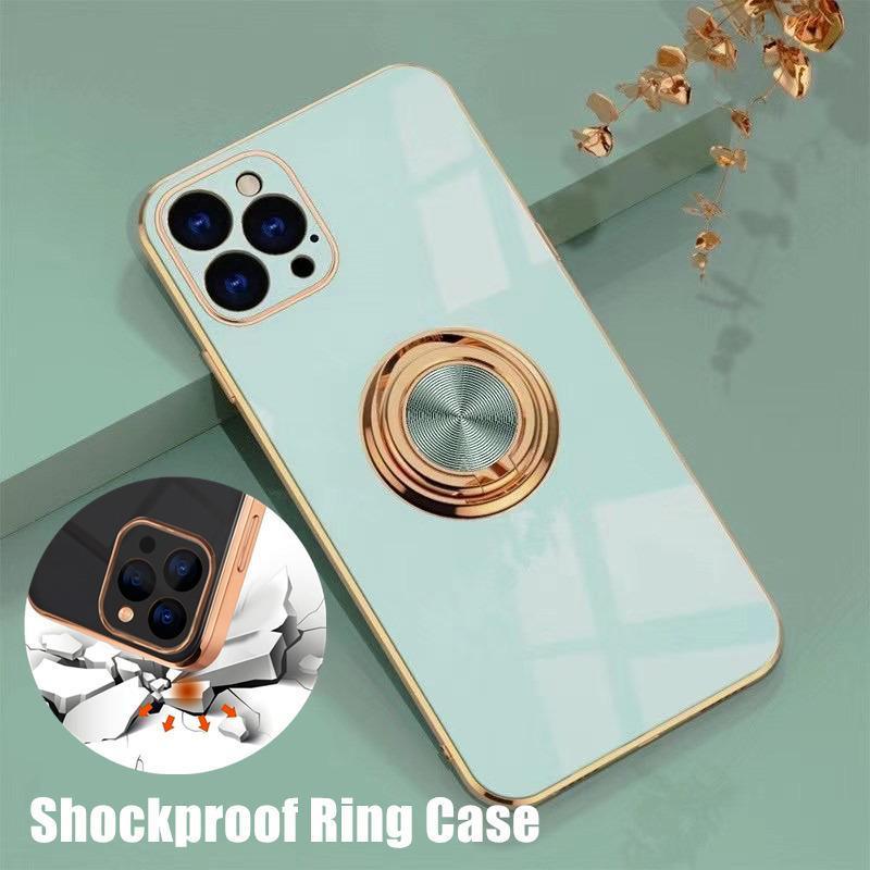 Light Cyan Luxury Shockproof Silicone Ring Case Stand Cover for iPhone 14 13 12 Pro Max - iPhone 11 Pro