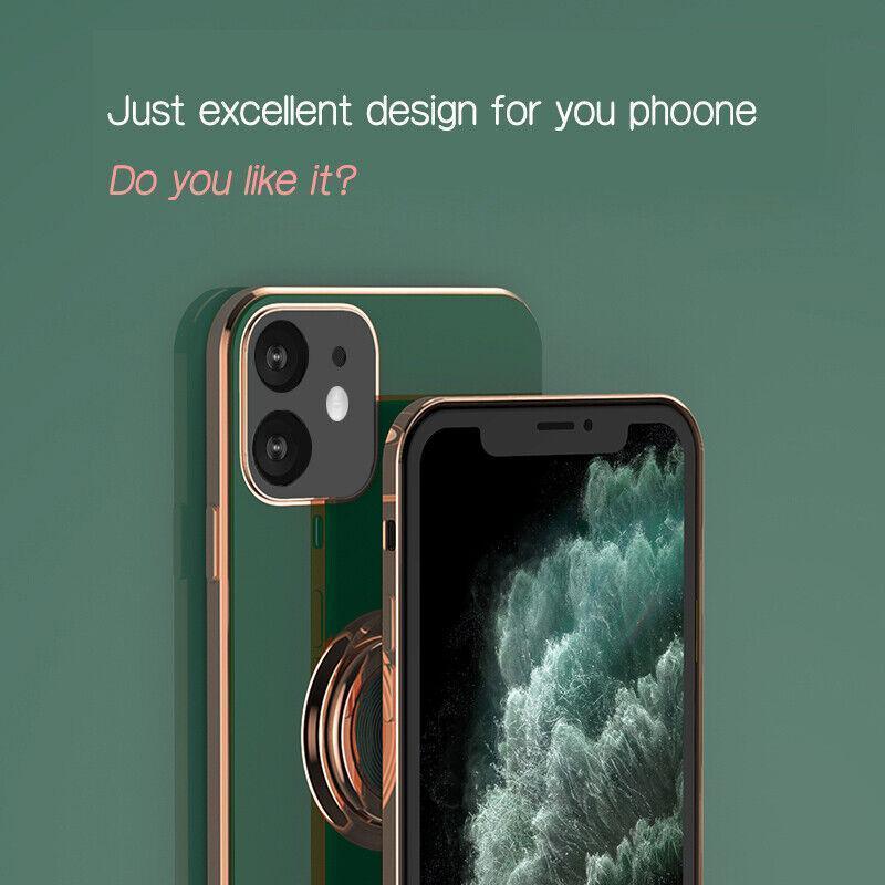Light Cyan Luxury Shockproof Silicone Ring Case Stand Cover for iPhone 14 13 12 Pro Max - iPhone 11 Pro