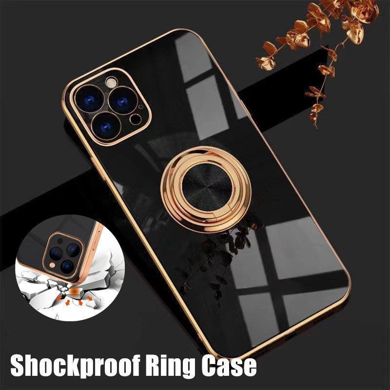 Black Luxury Shockproof Silicone Ring Case Stand Cover for iPhone 14 13 12 Pro Max - iPhone 11 Pro Max