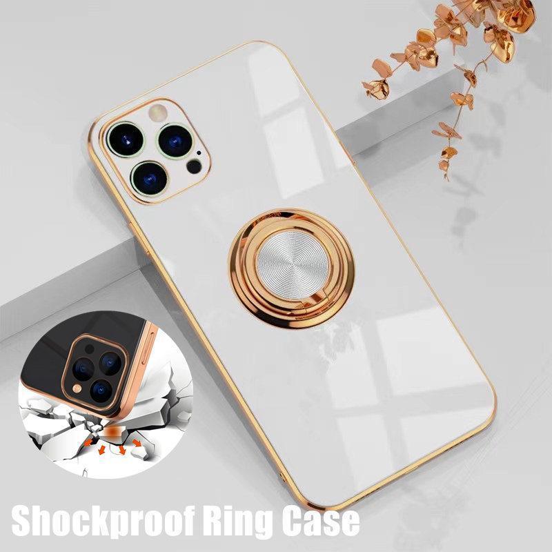 White Luxury Shockproof Silicone Ring Case Stand Cover for iPhone 14 13 12 Pro Max - iPhone 12 Mini