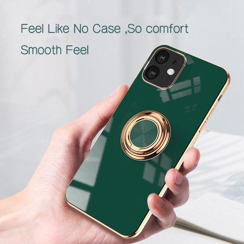 Black Luxury Shockproof Silicone Ring Case Stand Cover for iPhone 14 13 12 Pro Max - iPhone 12 Pro Max