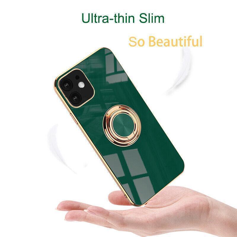 Fruit Green Luxury Shockproof Silicone Ring Case Stand Cover for iPhone 14 13 12 Pro Max - iPhone 13