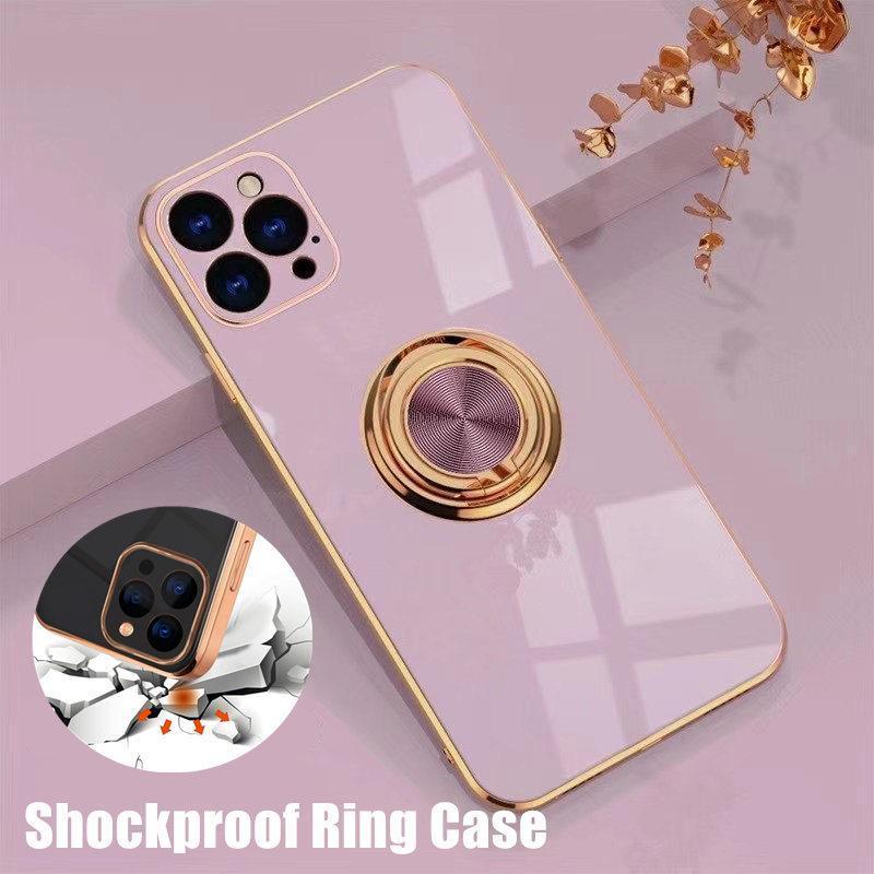 Light Purple Luxury Shockproof Silicone Ring Case Stand Cover for iPhone 14 13 12 Pro Max - iPhone 13 Pro