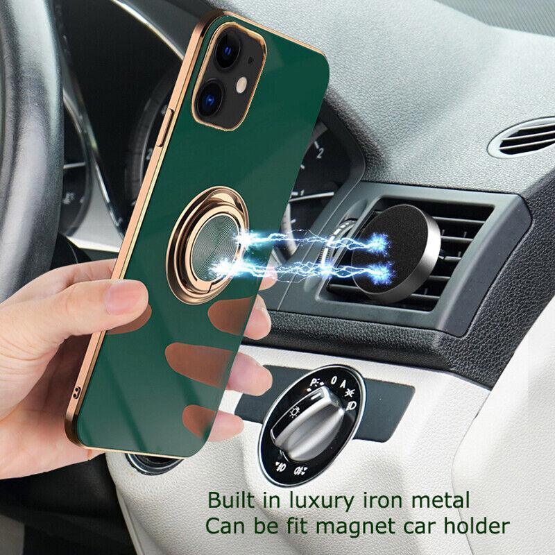Black Luxury Shockproof Silicone Ring Case Stand Cover for iPhone 14 13 12 Pro Max - iPhone 13 Pro Max