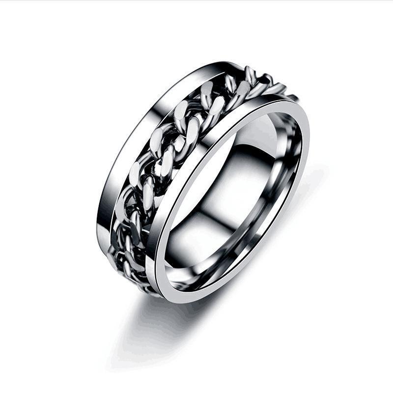 Spinner Rings Mens Womens Fidget Rotating Ring Silver Stainless Steel Size 11 - Black