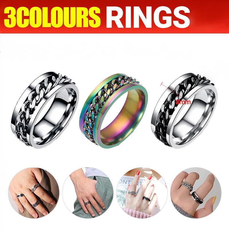 Spinner Rings Mens Womens Fidget Rotating Ring Silver Stainless Steel Size 6 - Black