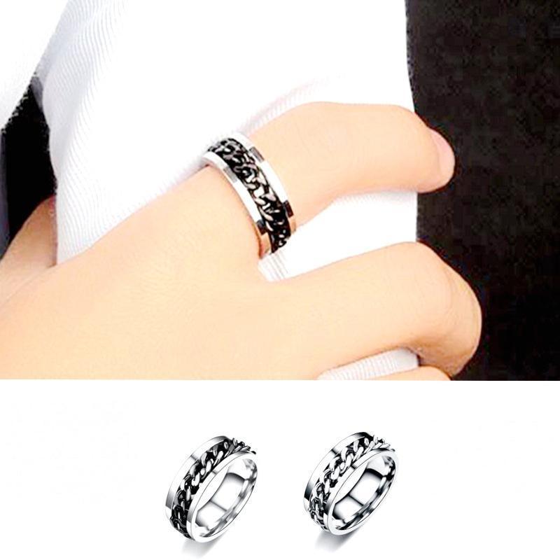 Spinner Rings Mens Womens Fidget Rotating Ring Silver Stainless Steel Size 6 - Black