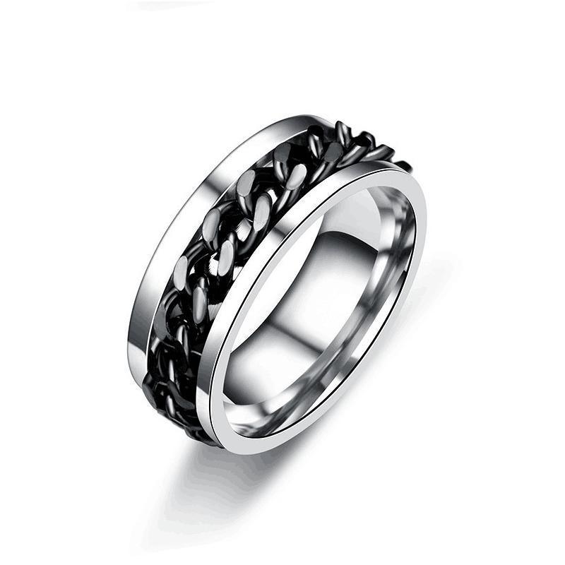 Spinner Rings Mens Womens Fidget Rotating Ring Silver Stainless Steel Size 6 - Rainbow