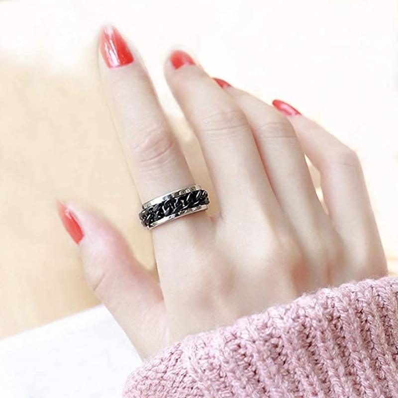 Spinner Rings Mens Womens Fidget Rotating Ring Silver Stainless Steel Size 12 - Silver