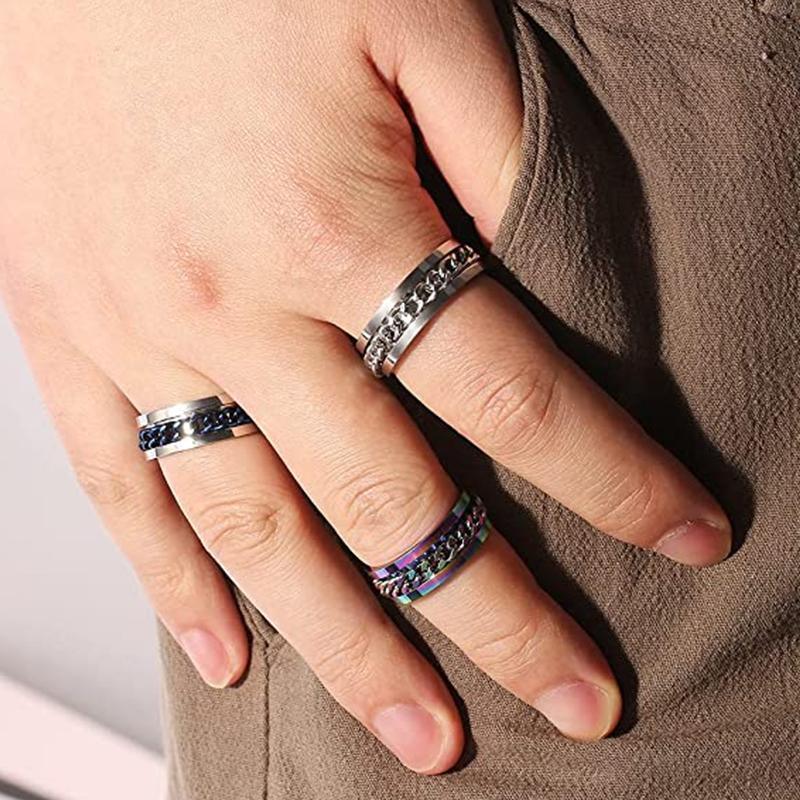 Spinner Rings Mens Womens Fidget Rotating Ring Silver Stainless Steel Size 12 - Silver