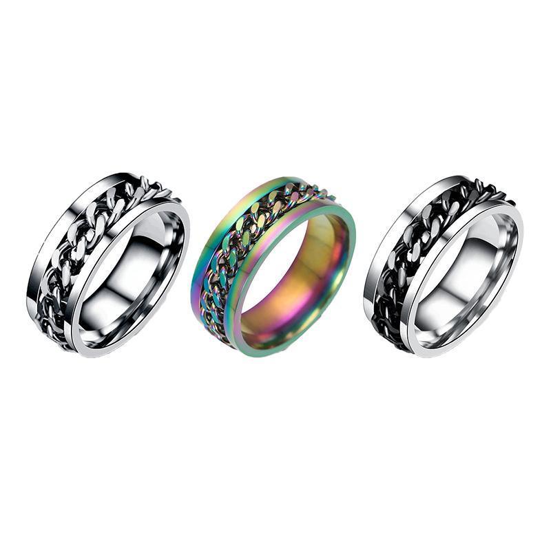 Spinner Rings Mens Womens Fidget Rotating Ring Silver Stainless Steel Size 8 - Silver