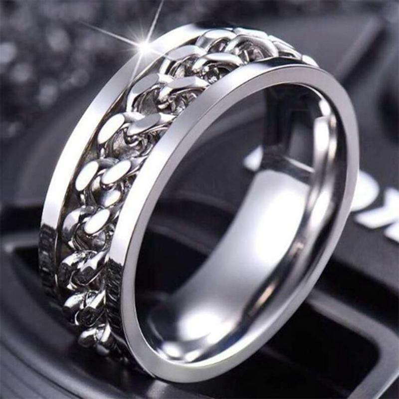 Spinner Rings Mens Womens Fidget Rotating Ring Silver Stainless Steel Size 8 - Silver