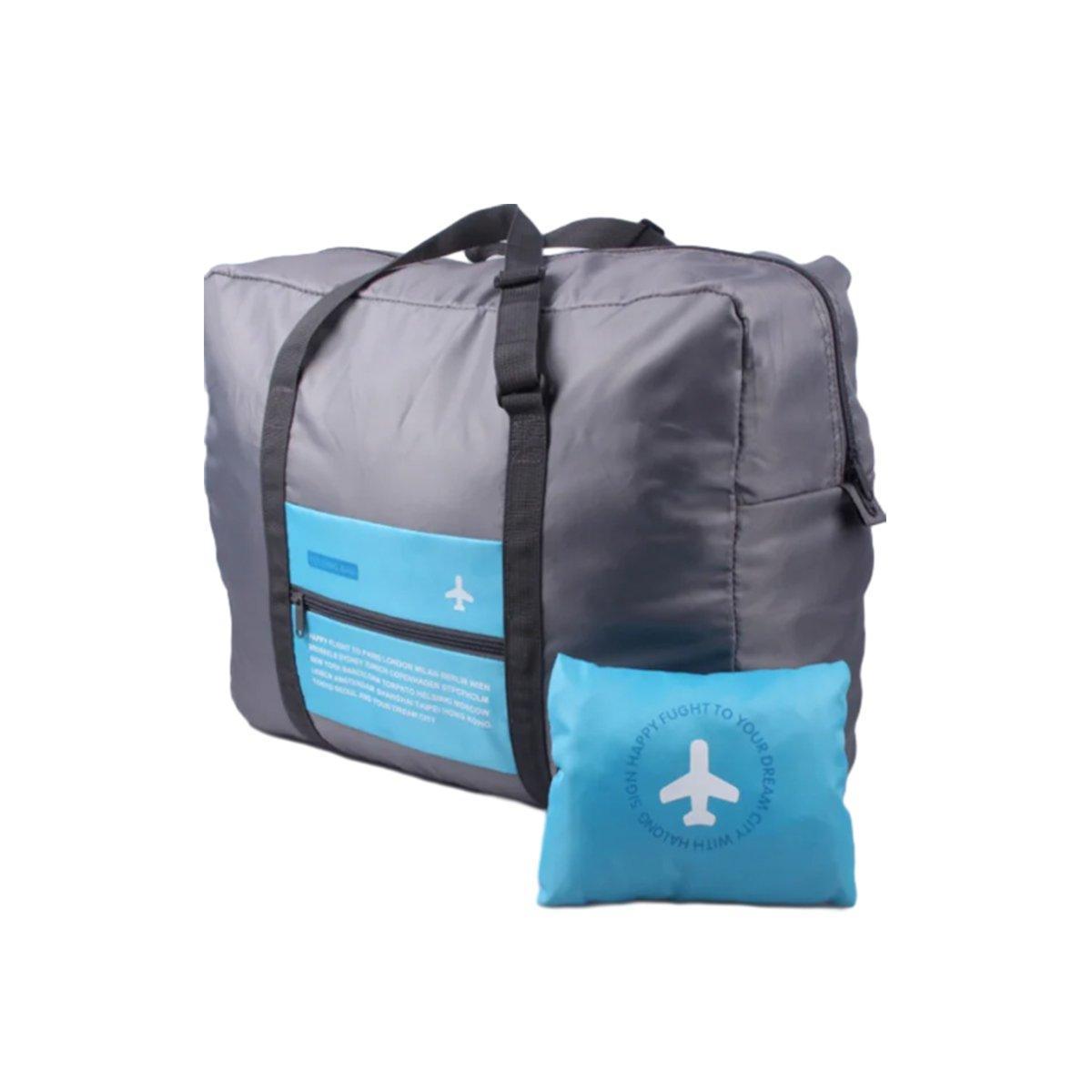 Nylon Waterproof Collapsible Travel Bag Large Suitcase Clothing Organizer - Blue