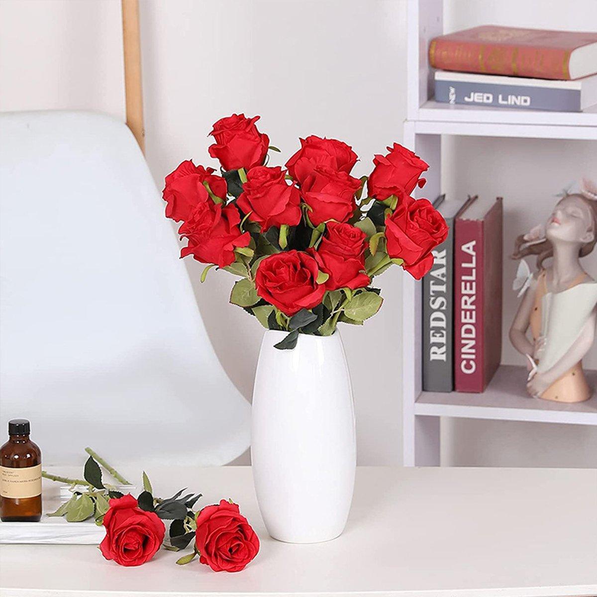 10pcs Artificial Silk Simulation Rose Flowers - Wedding Party Home Decorations - Red