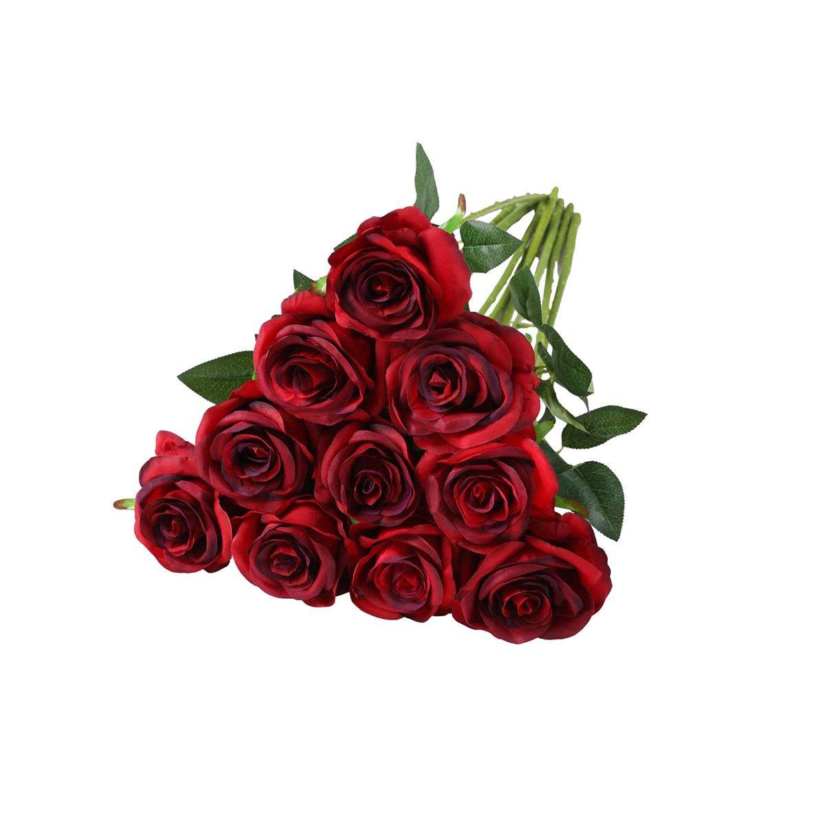 10pcs Artificial Silk Simulation Rose Flowers - Wedding Party Home Decorations - Red