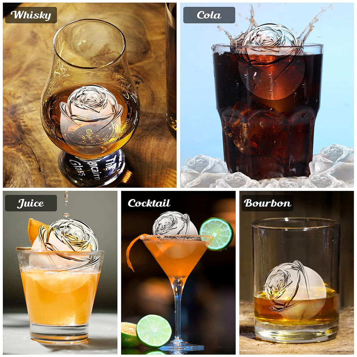 Large Ice Cube Tray Rose Maker Silicone Mold Whiskey Chocolate Jelly Mould DIY - Green