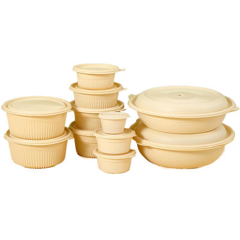 50PCS Biodegradable Corn Starch Lunch Box Round Takeout Containers Eco Friendly - 800ml