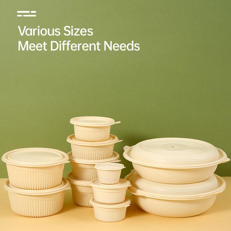 50PCS Biodegradable Corn Starch Lunch Box Round Takeout Containers Eco Friendly - 900ml