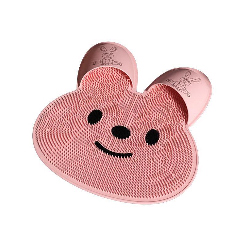 Silicone Foot Scrubber Rabbit Tub Mat Suction Cup Exfoliating Brush Cleaning Mat - Khaki