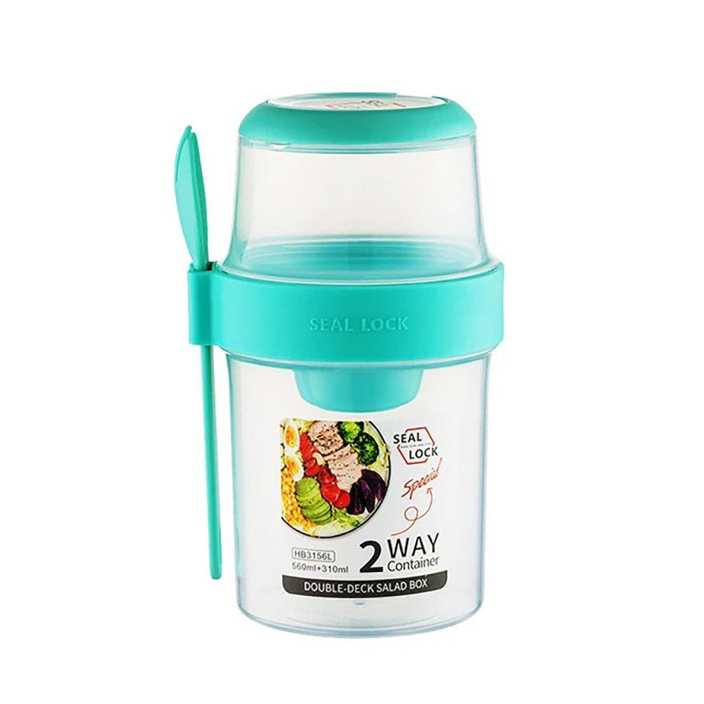Double Plastic Salad Cup with Fork Sealed Breakfast Container for On-the-Go Meal - 560ml-White