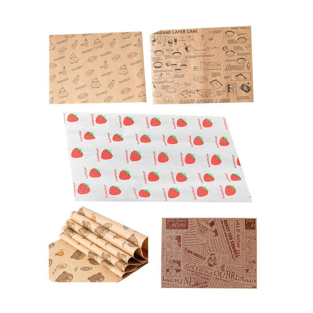 100pcs Sandwich Wrappers Oil Blotting Coated Paper Air Fryer Baking Parchment - Newspaper + Lemon Bear (Mixed)
