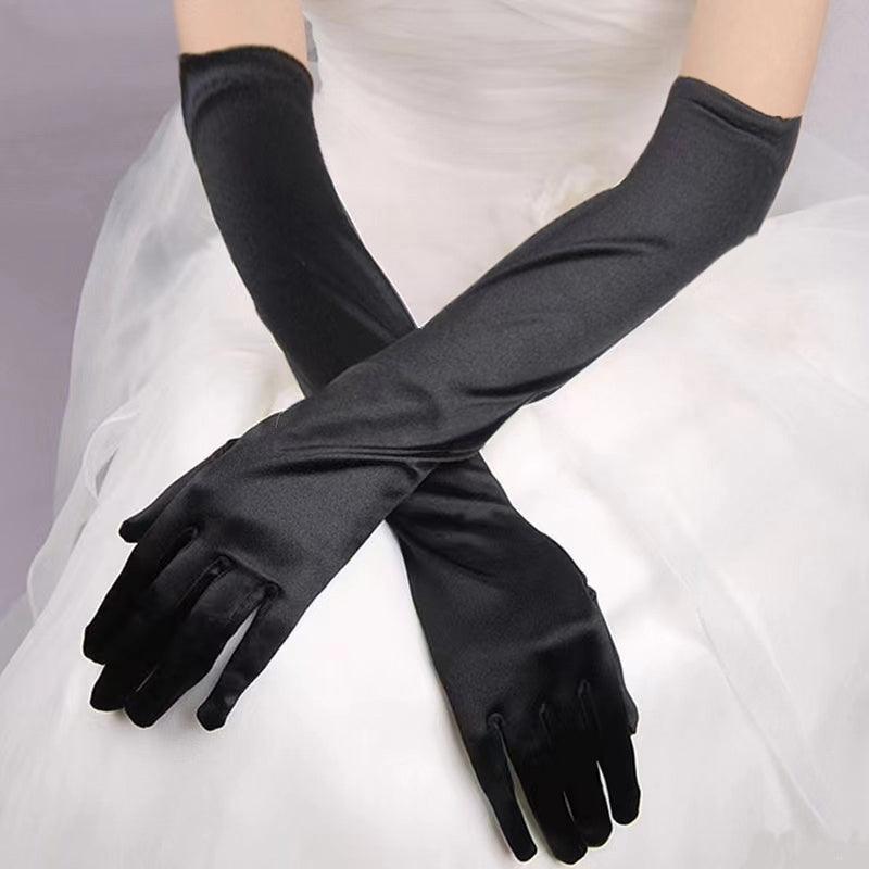 Elegant Long Satin Opera Gloves for Prom Party Wedding Costume or Formal Dress - Brown