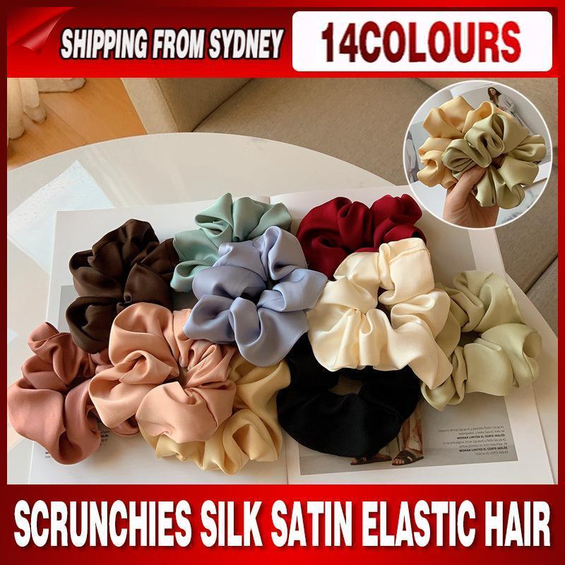 Large Scrunchies Silk Satin Elastic Hair Hair Bands Rope Hair Tie Ponytail Accessory - Cream