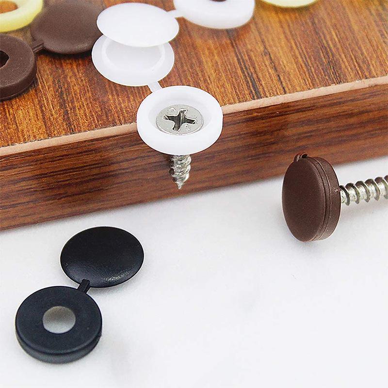 100/200X Plastic Screw Cover Caps Holes Cams Furniture Kitchen Button Nuts Bolts - Brown