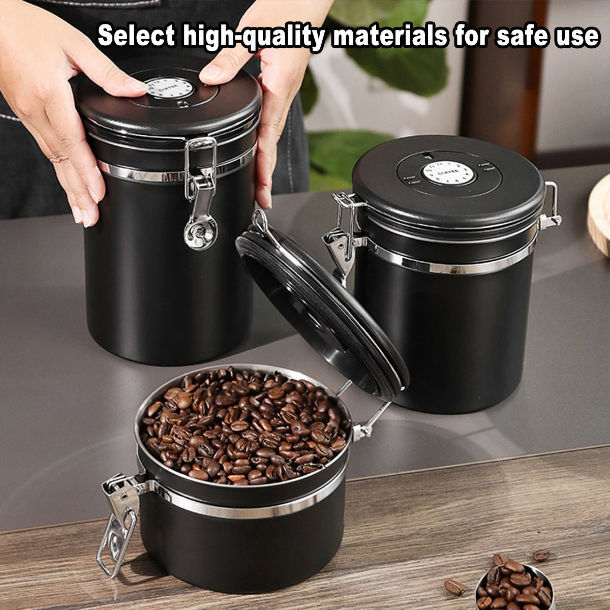 Coffee Powder Sealed Jar Airtight Storage Container for Kitchen Tea Sugar Beans - Silvery-1500ml