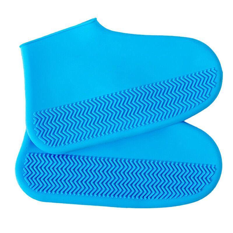 Shoe Cover Waterproof Silicone Non Slip Rain Water Rubber Foot Boot Overshoe L Size - Blue