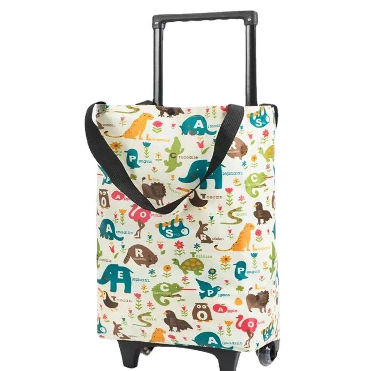 Lightweight Folding Shopping Cart Trolley with Wheels Retractable Tote Bag - Black-Big