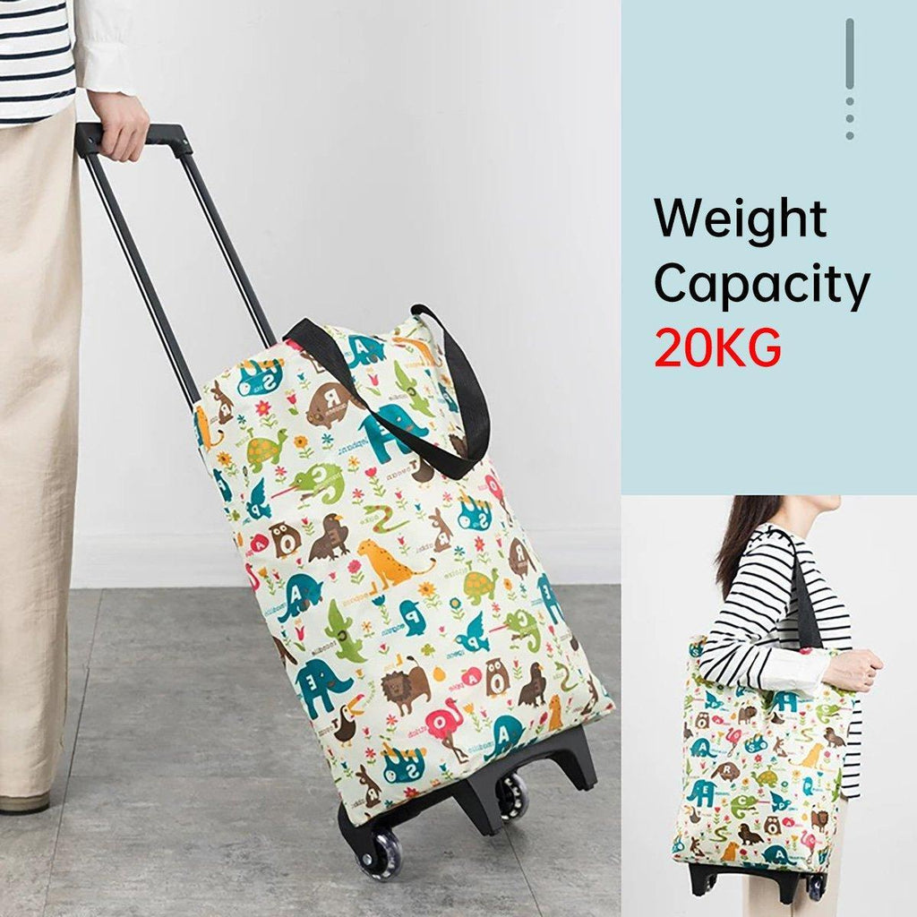 Lightweight Folding Shopping Cart Trolley with Wheels Retractable Tote Bag - Black-Small