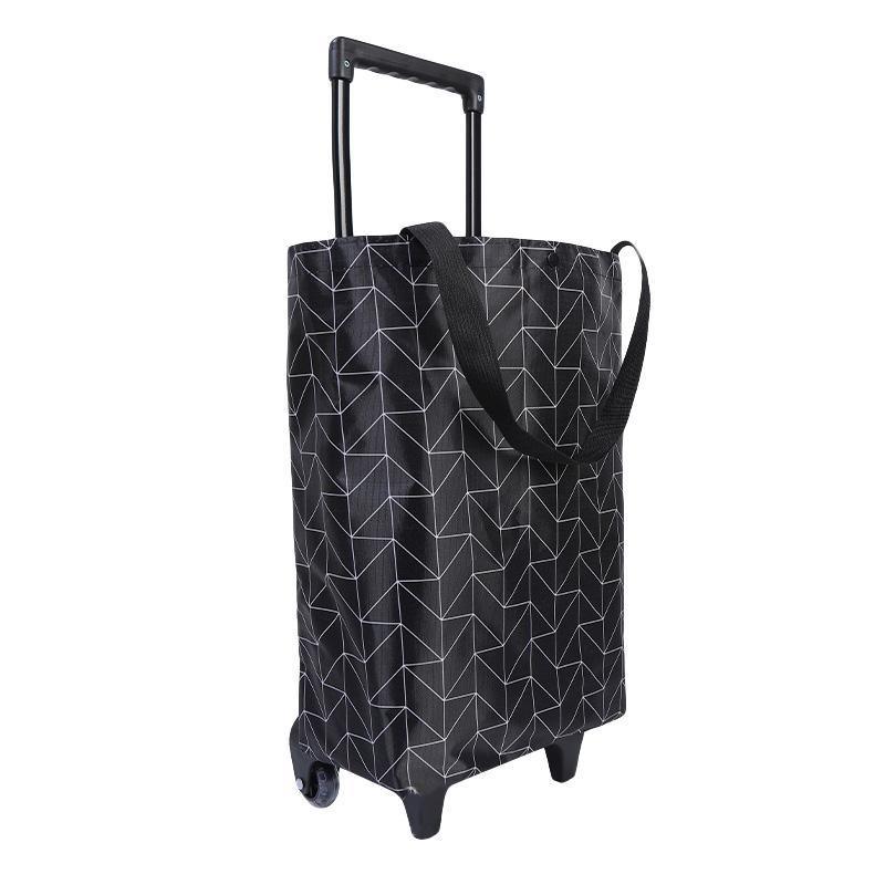 Lightweight Folding Shopping Cart Trolley with Wheels Retractable Tote Bag - White-Small