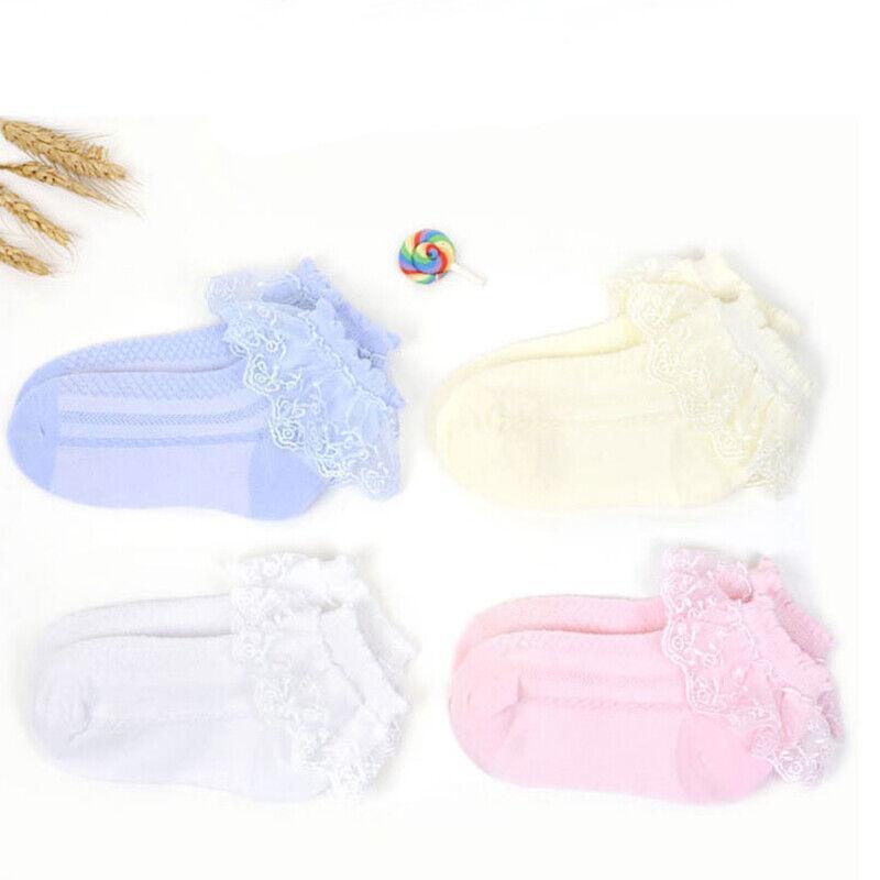 Lace Ruffle Frilly Short Socks for Girls Ankle Length M Size Fits 4-6 Years - White