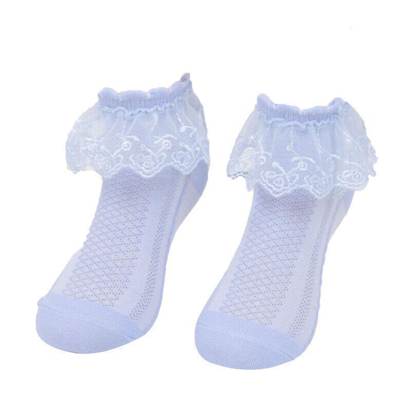 Lace Ruffle Frilly Short Socks for Girls Ankle Length M Size Fits 4-6 Years - White