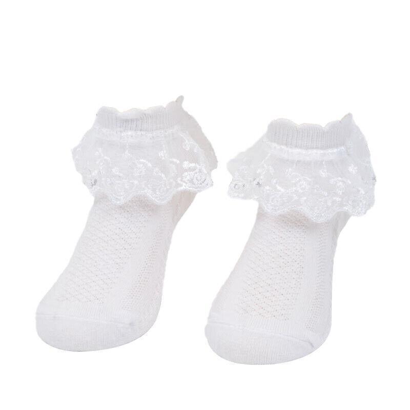 Lace Ruffle Frilly Short Socks for Girls Ankle Length M Size Fits 4-6 Years - White
