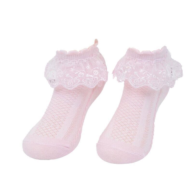 Lace Ruffle Frilly Short Socks for Girls Ankle Length M Size Fits 4-6 Years - White