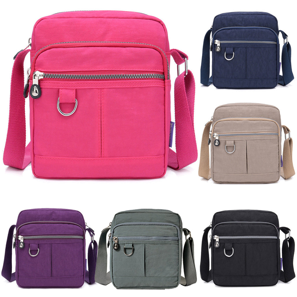 Ladies Shoulder Bag Nylon Fabric Lightweight Crossbody Small Casual Handbag - Rose Red