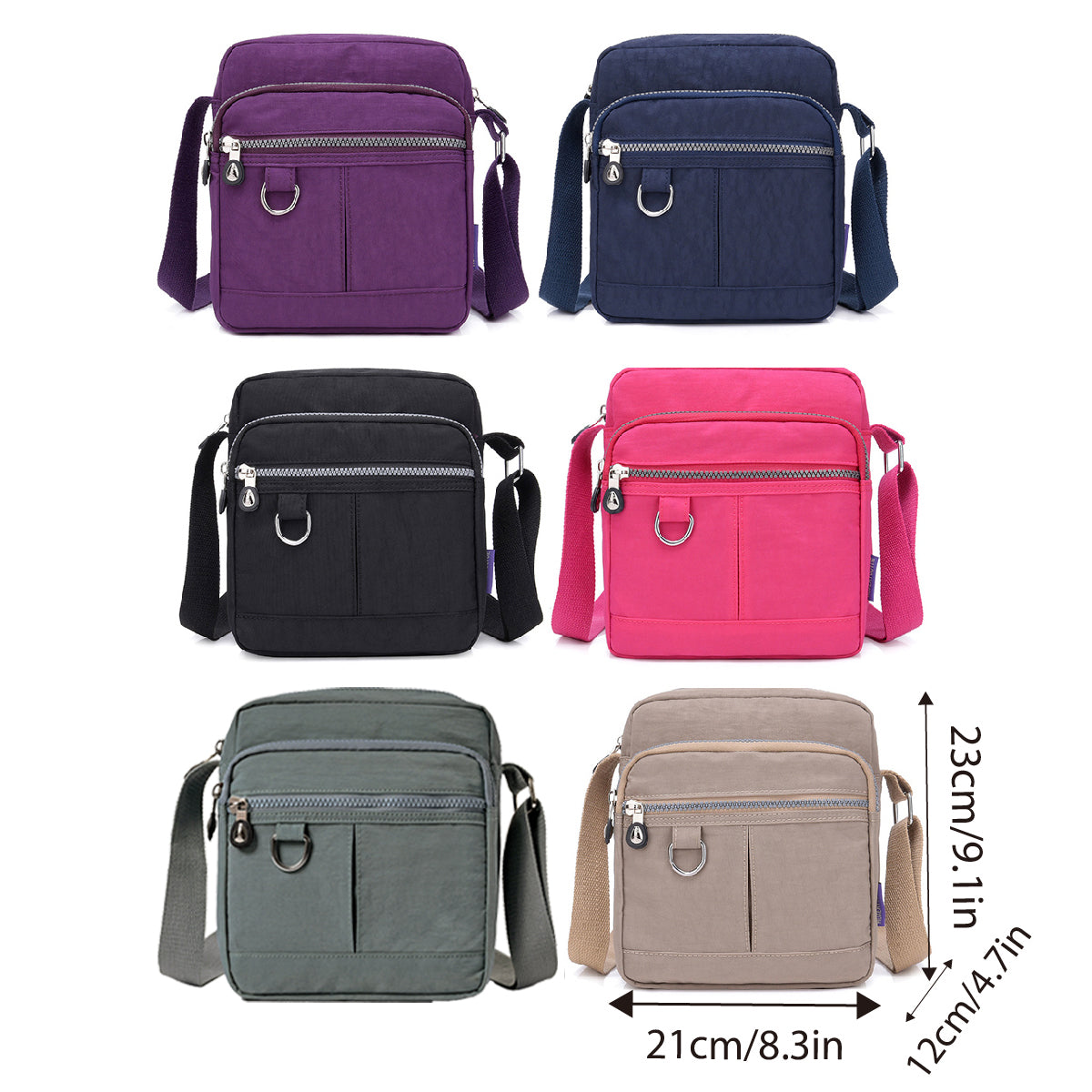 Ladies Shoulder Bag Nylon Fabric Lightweight Crossbody Small Casual Handbag - Rose Red