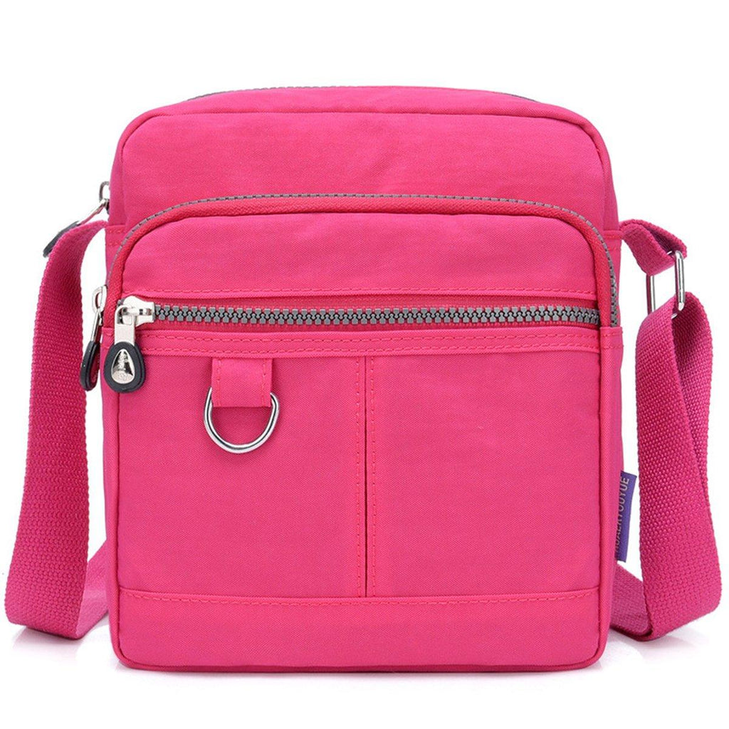 Ladies Shoulder Bag Nylon Fabric Lightweight Crossbody Small Casual Handbag - Rose Red