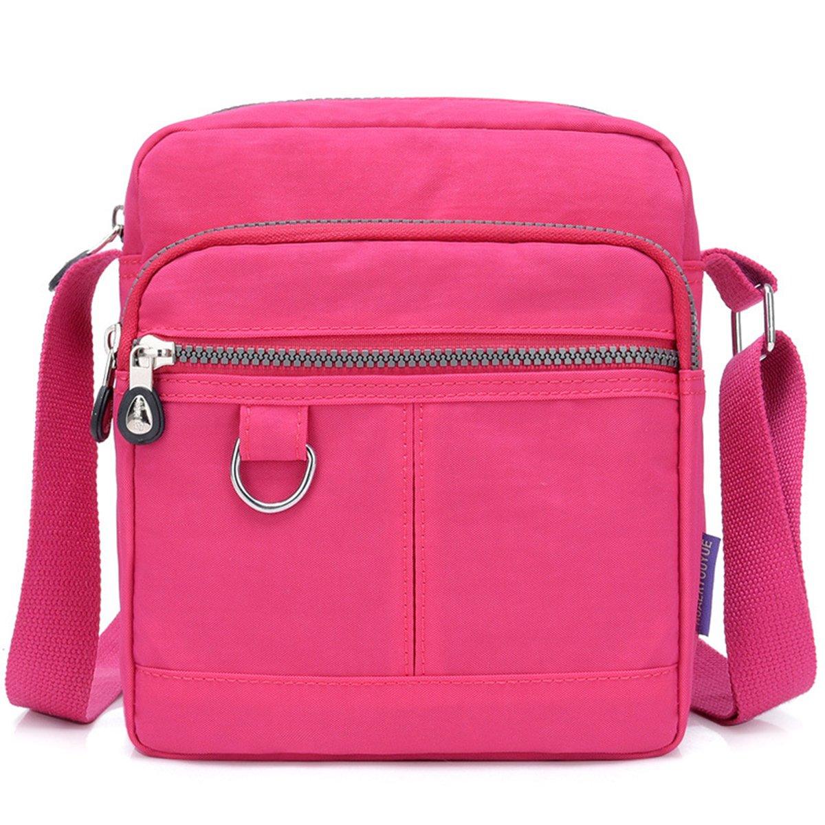 Ladies Shoulder Bag Nylon Fabric Lightweight Crossbody Small Casual Handbag - Rose Red