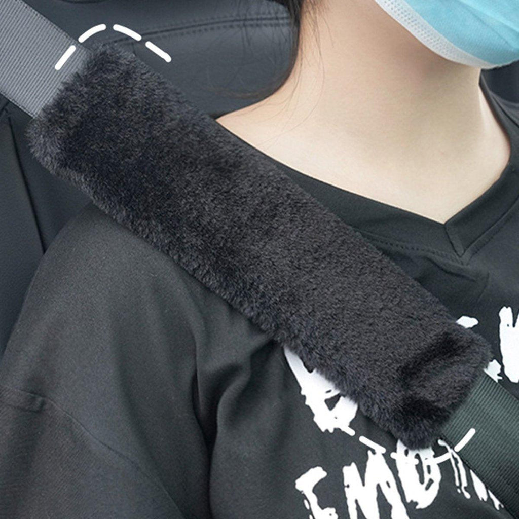Winter Plush Shoulder Strap Cover Neck Cushion Pad for Comfortable Car Travel 2PCS - Milk Tea